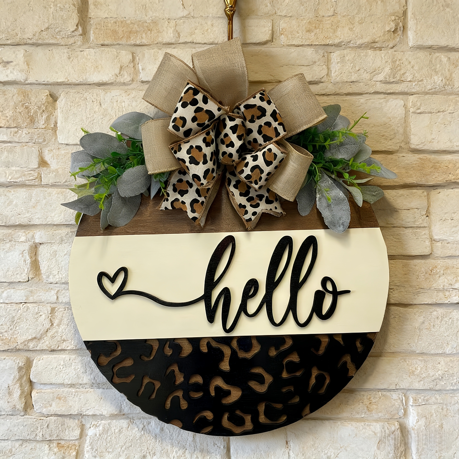 Hello Leopard Print Welcome Door Hanger