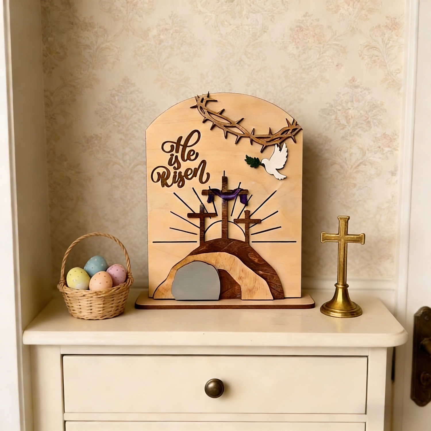 Christian Home Decor – “He Is Risen” Easter Wooden Decor
