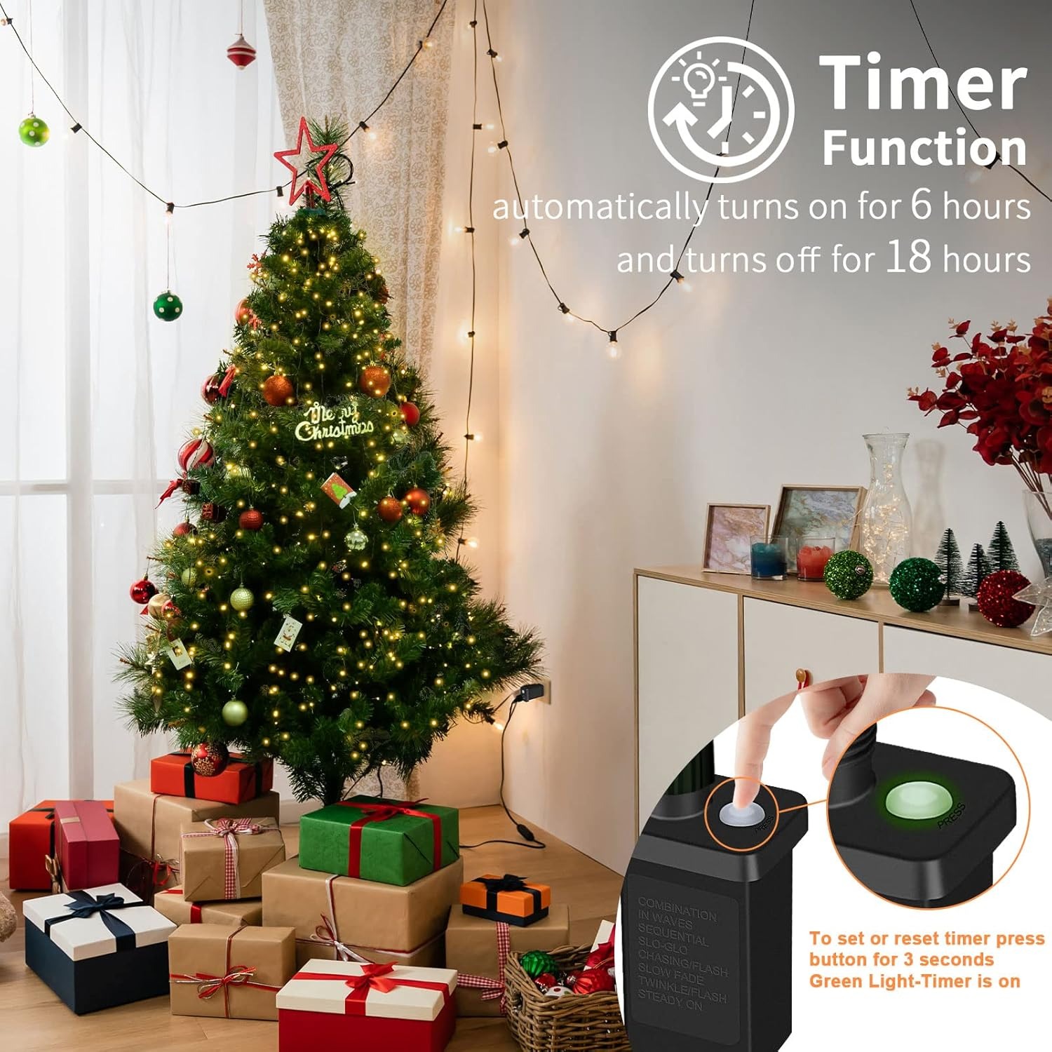 Christmas Tree Lights with Timer 8 Modesfor