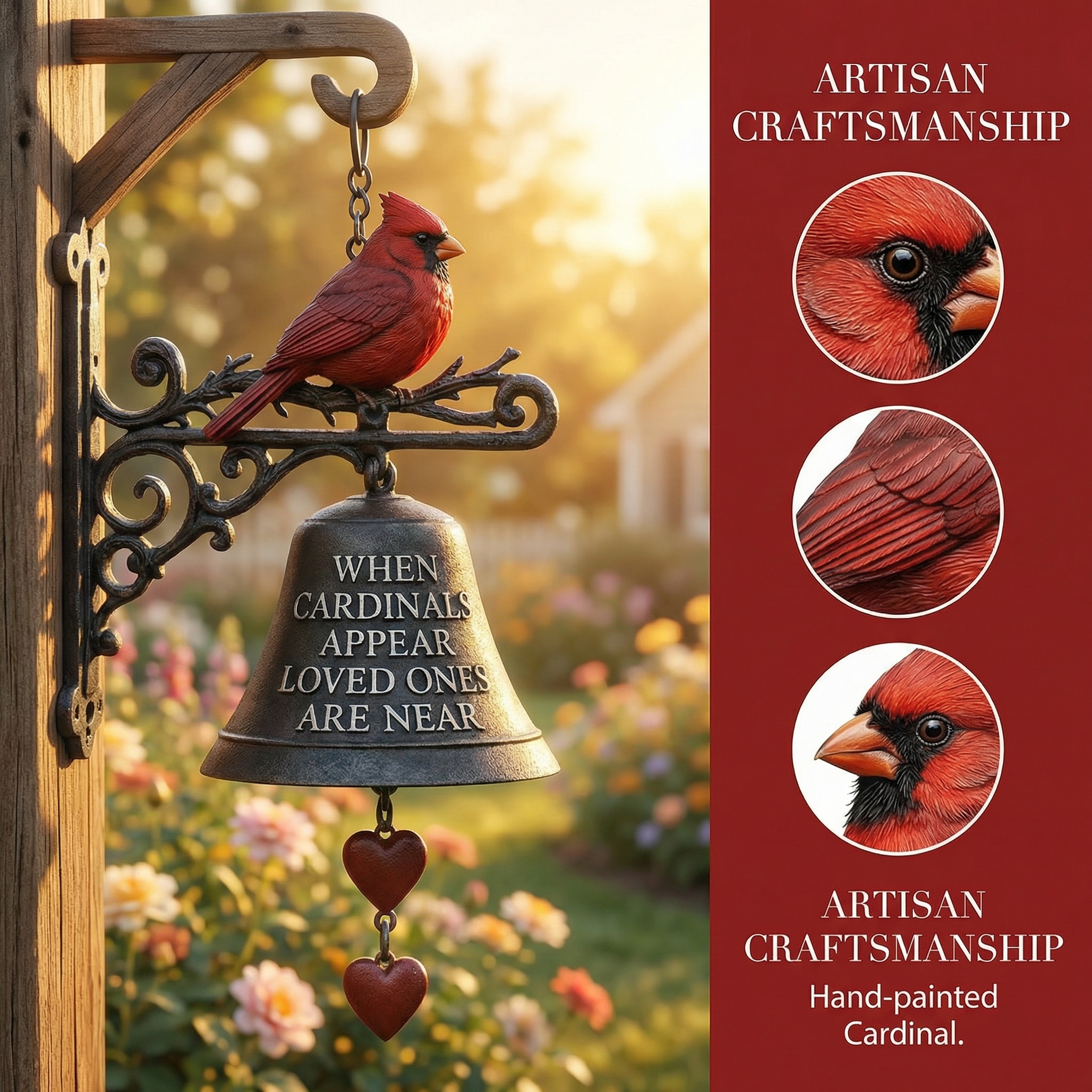 Cardinal Memorial Garden Bells – Outdoor Garden Sympathy Chime for Porch, Patio & Yard Décor
