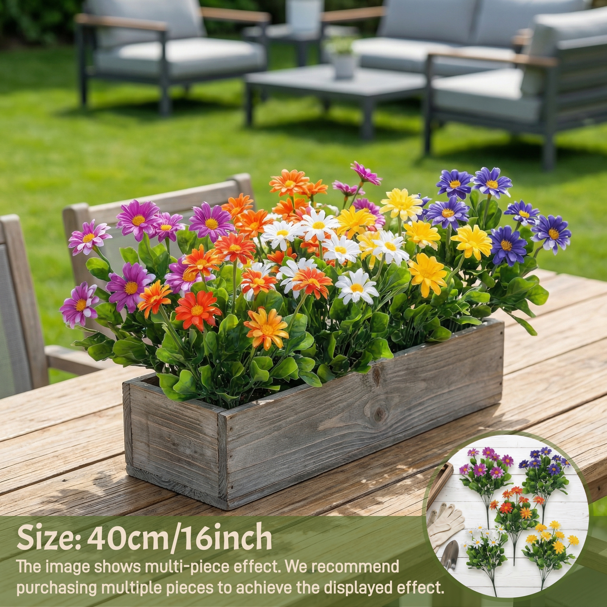 5 Bunches of Artificial Multicolor Outdoor Daisy Flower Bouquets