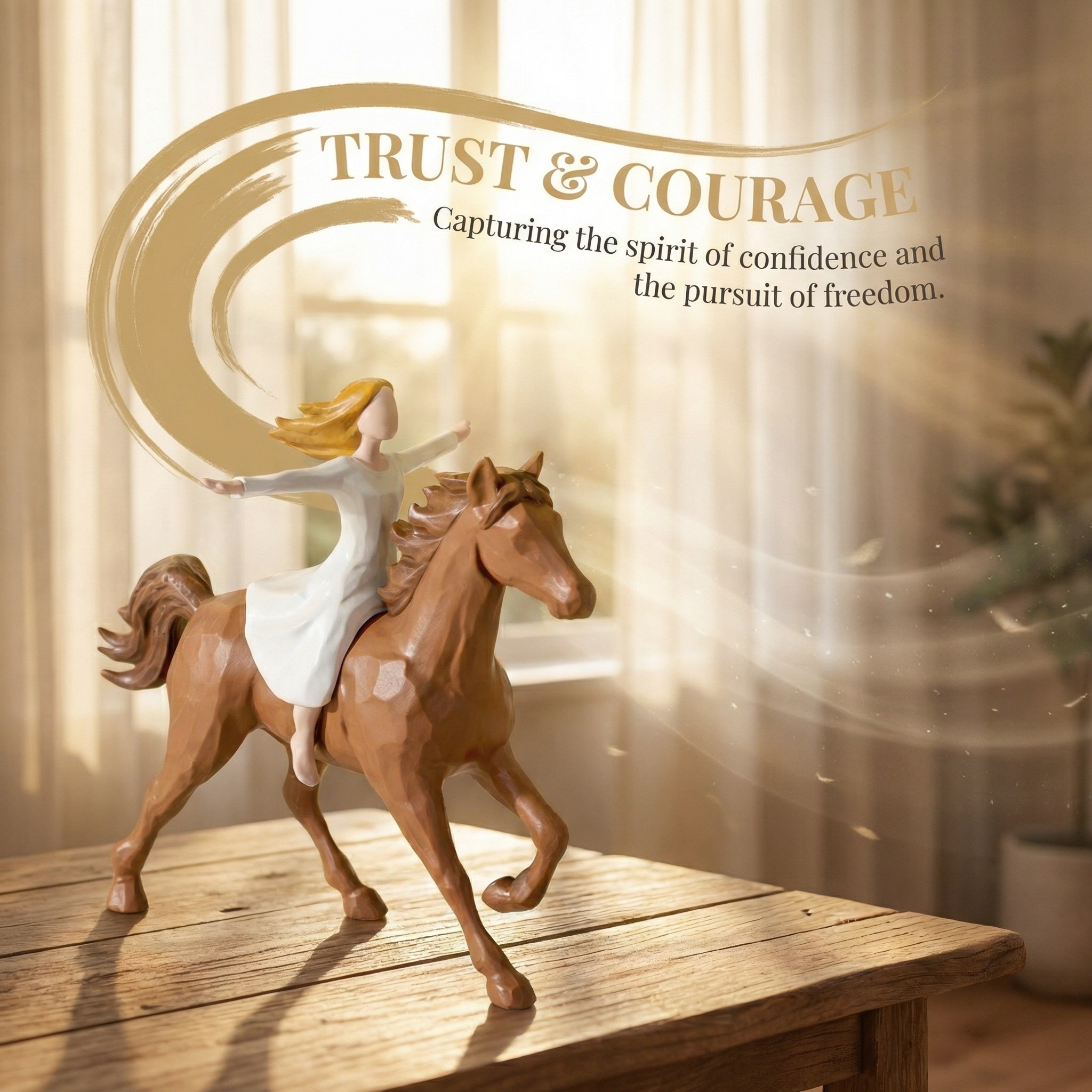 Handmade Resin Girl Riding Horse Figurine