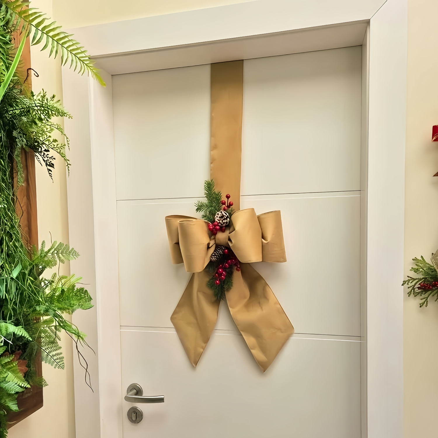 🎄Early Christmas Sale🔥Christmas Double Velvet Bow Ribbon with Holiday Greenery & Berries