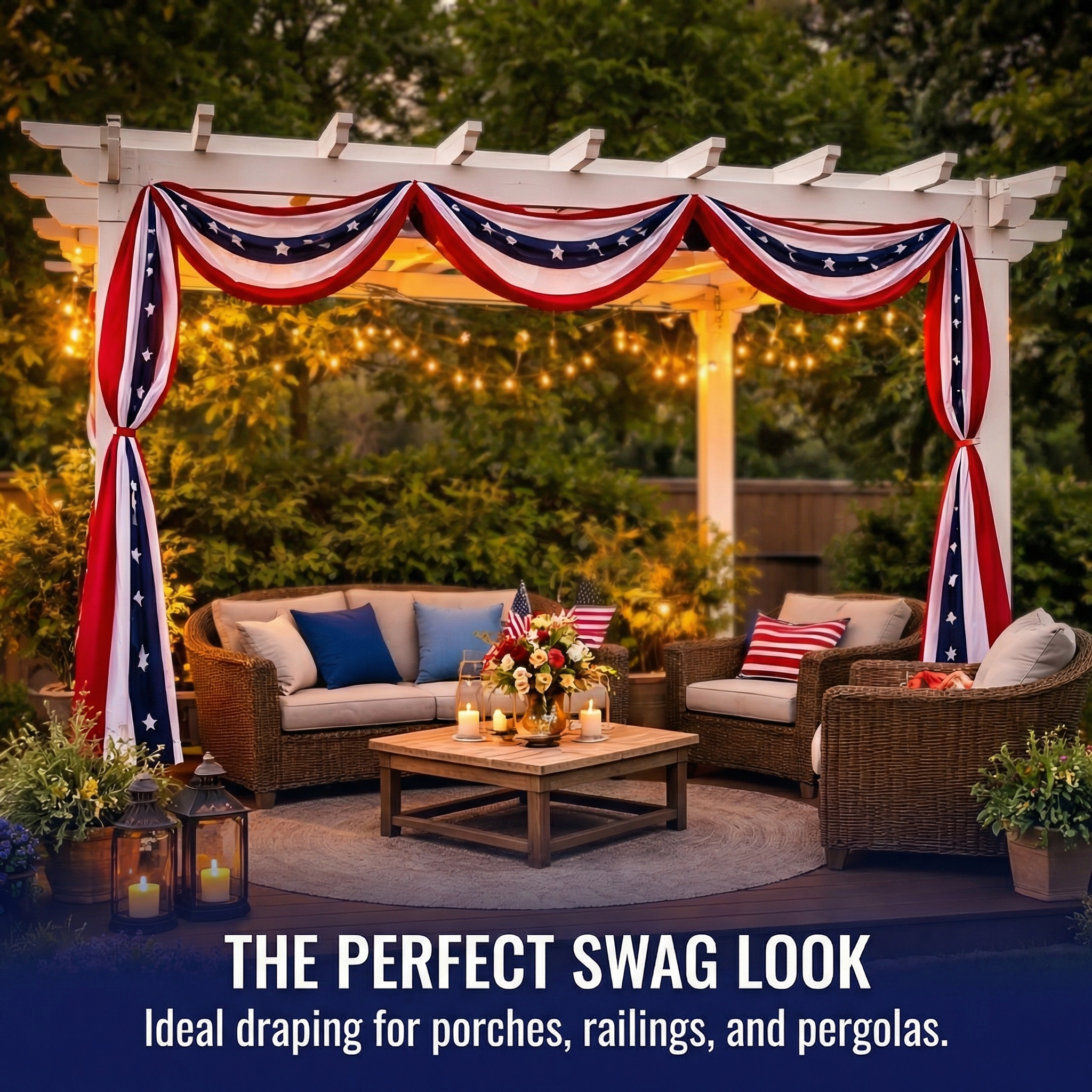 236" Patriotic USA Banner – 250th Anniversary Red White Blue Bunting, Independence Day Outdoor Porch & Fence Decoration