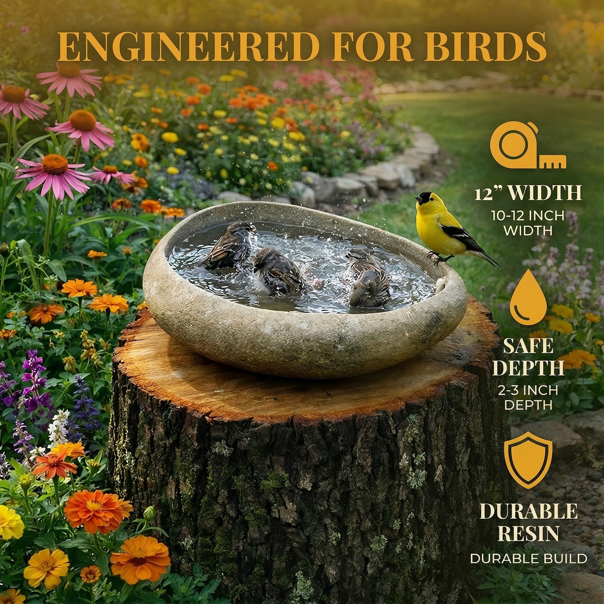 Natural River Stone Bird Bath