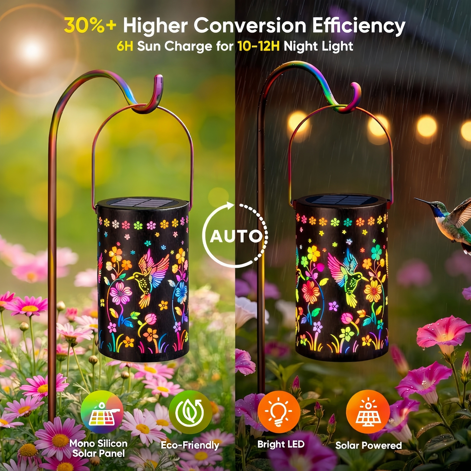 Colorful Hummingbird Solar Garden Lantern