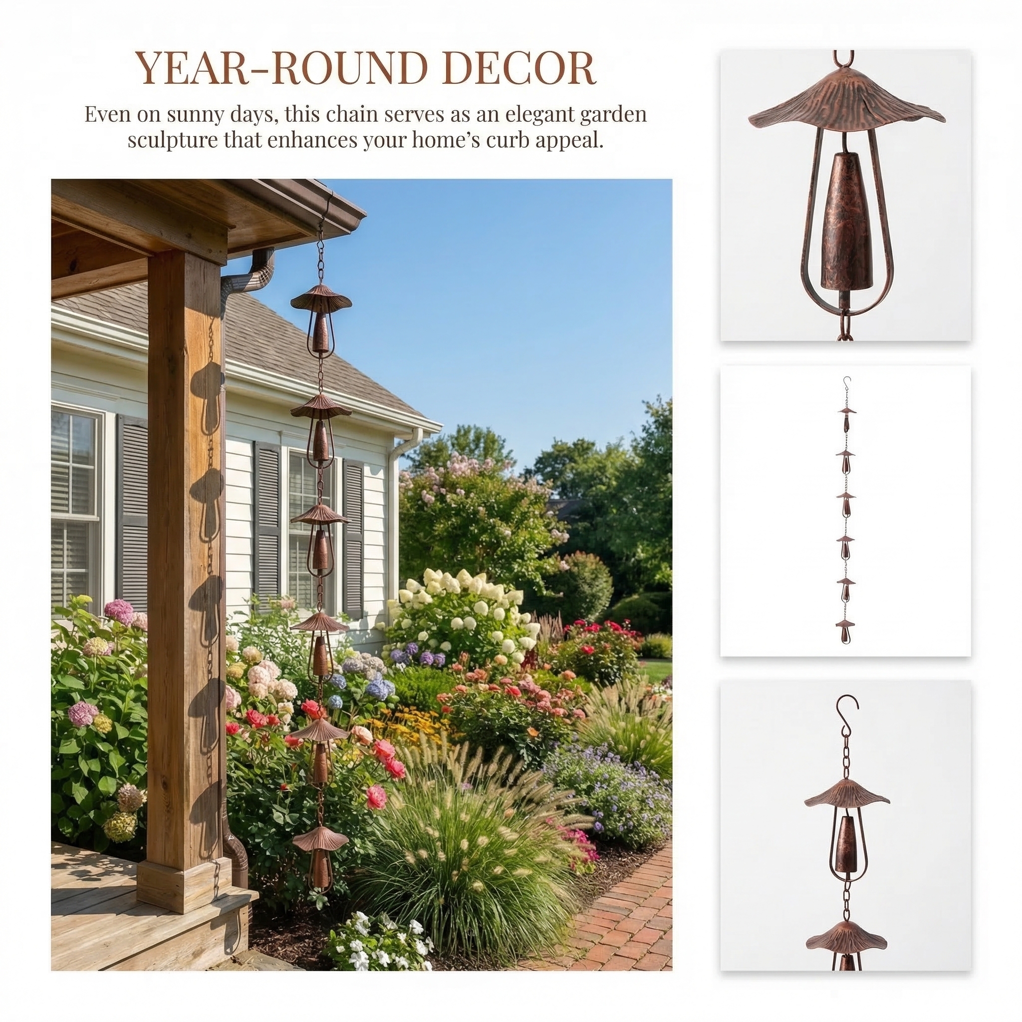 Mushroom Rain Chain with Bell Garden Decor