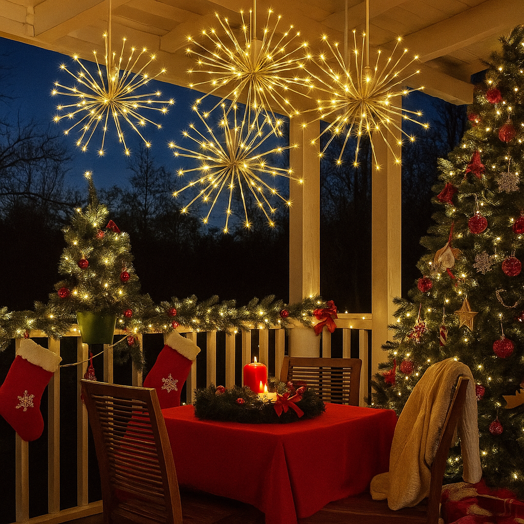 Gold Glitter Hanging Starburst Lights with Loop