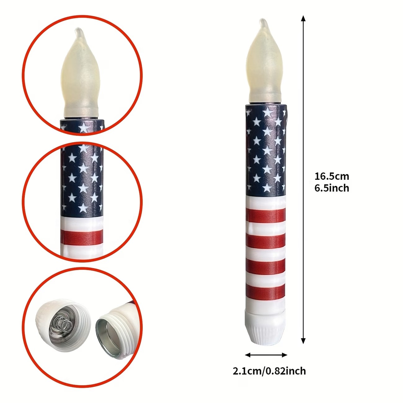 Set of 6 Patriotic LED Taper Candles with Timer
