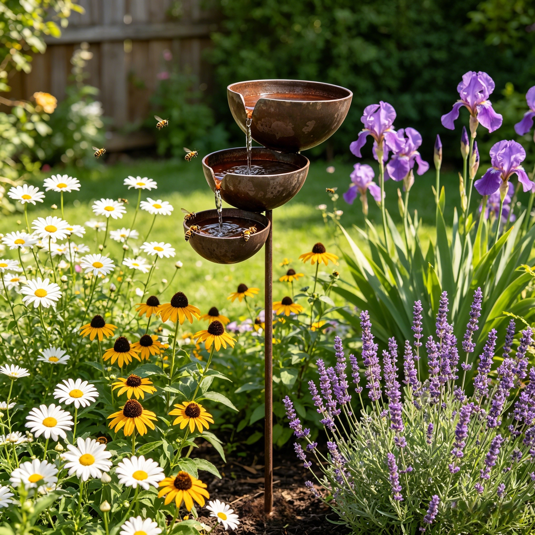 Three-Tier Metal Rain Catcher Bird Bath for Garden