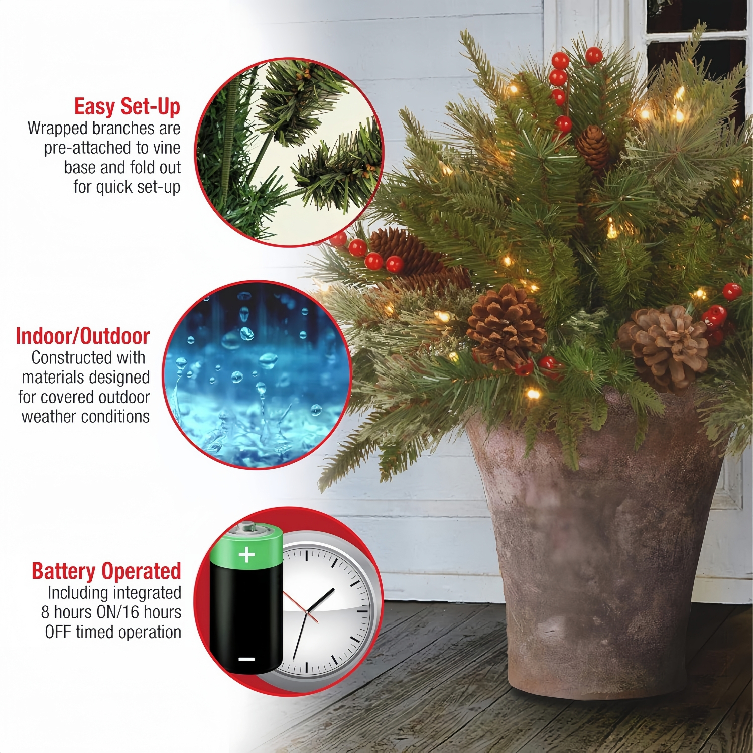 'Feel Real' Pre-lit Artificial Christmas Urn Filler