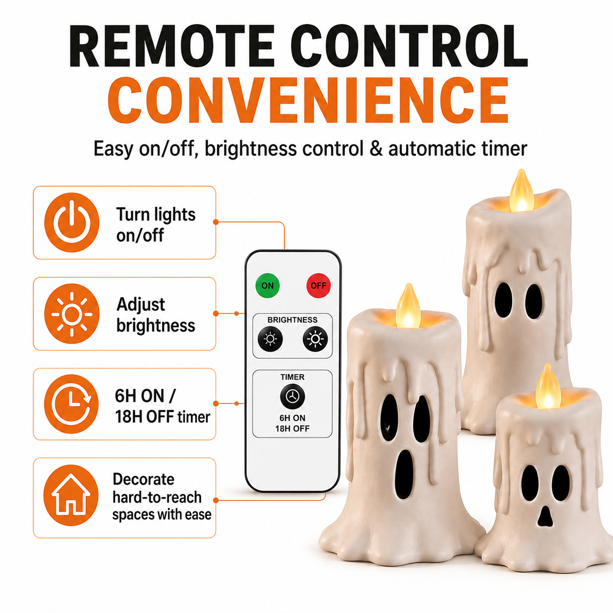 3-Piece Set Cozy Lighted Ghost Candles