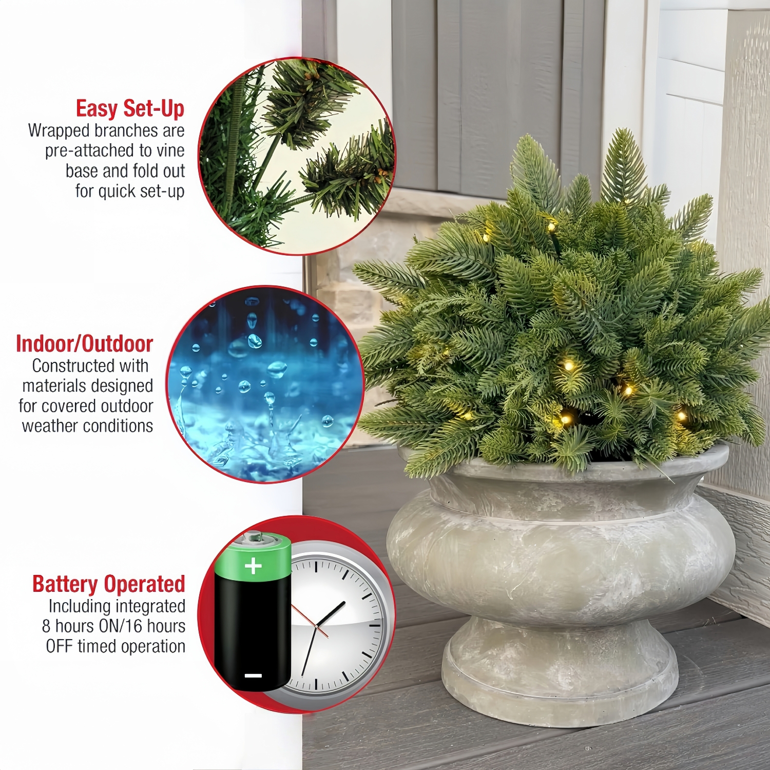 Pre-Lit Outdoor Faux Pine Kissing Ball with Timer