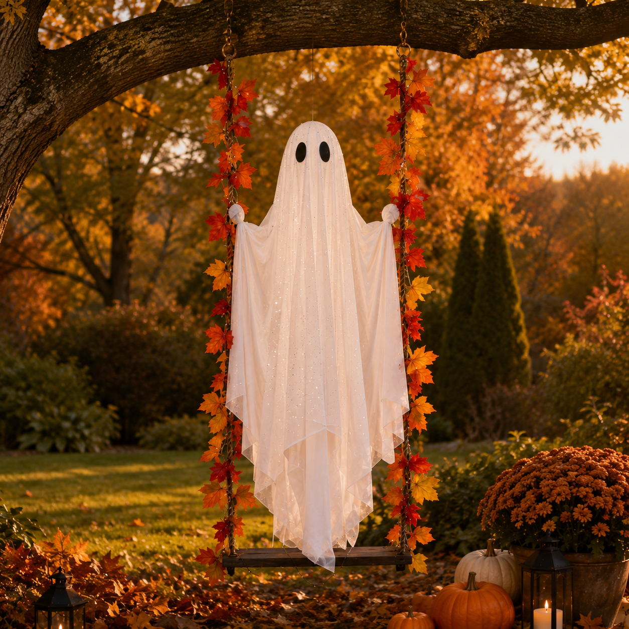 Lighted Halloween Ghost Swing Decoration