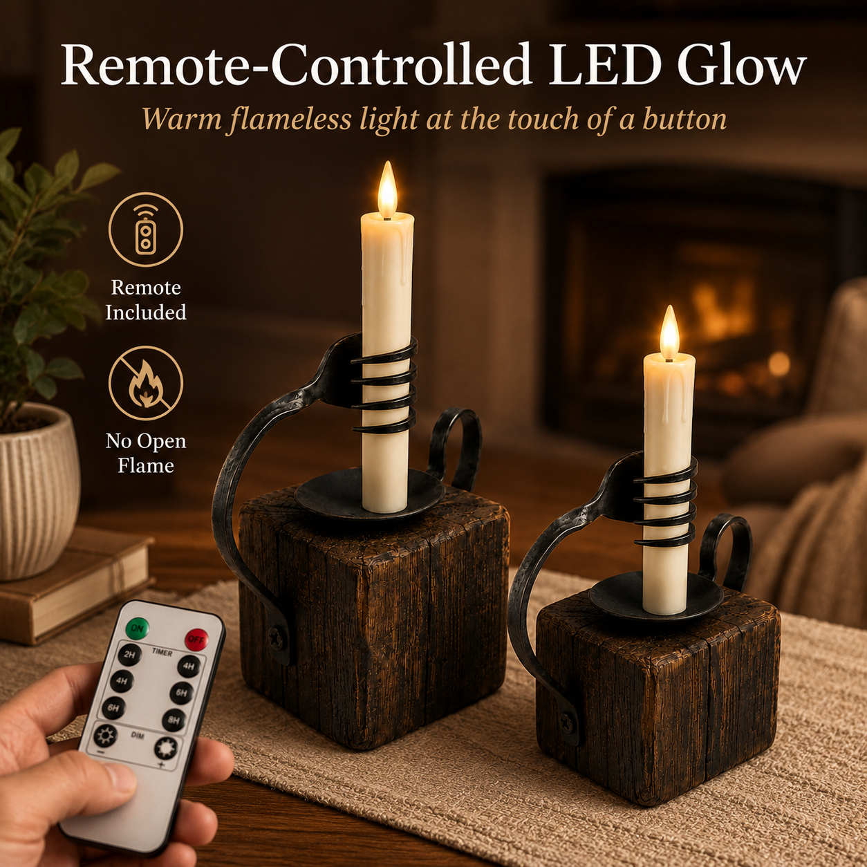 Set of 2 Vintage Flatware-Inspired Flameless LED Candle Holders with Remote