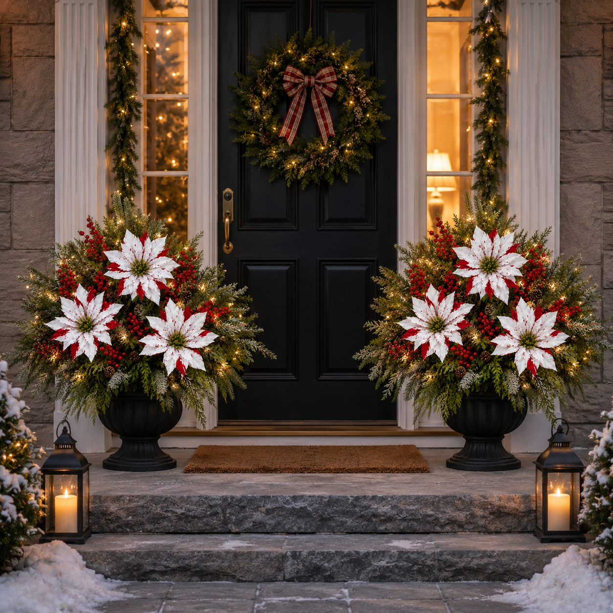 Pre-Lit Poinsettia Artificial Christmas Urn Filler