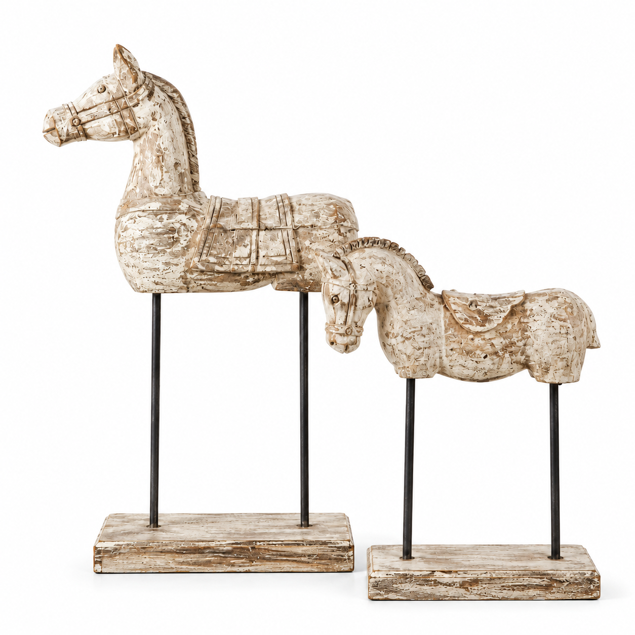 Set of 2 Vintage Weathered Horse Sculptures