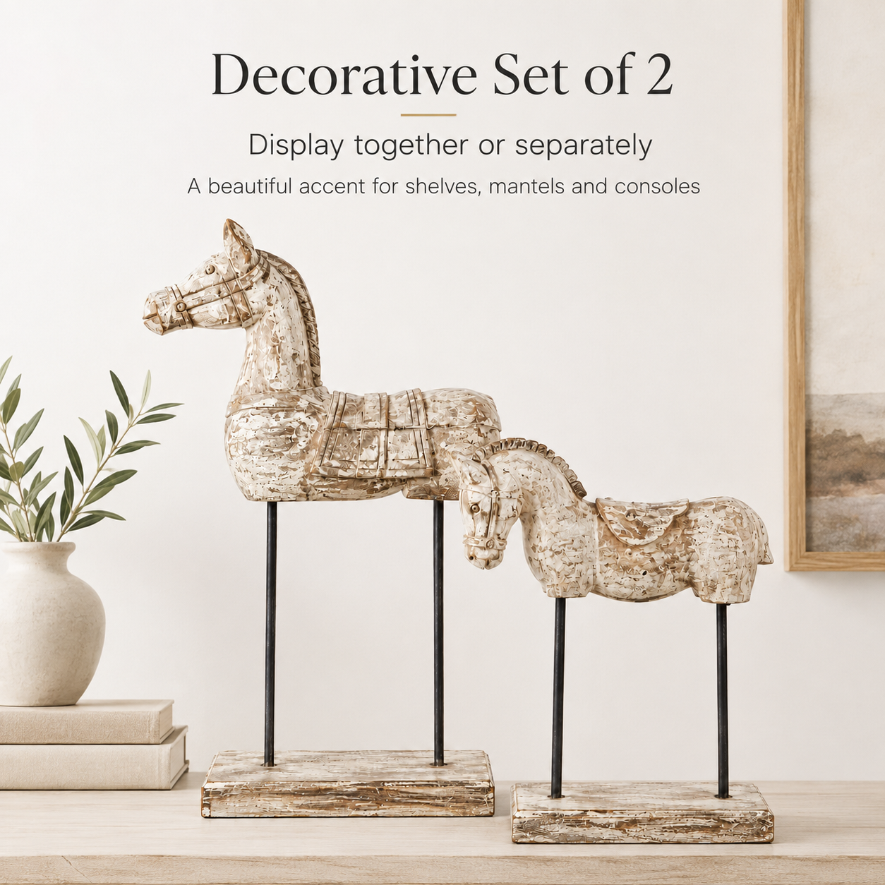 Set of 2 Vintage Weathered Horse Sculptures