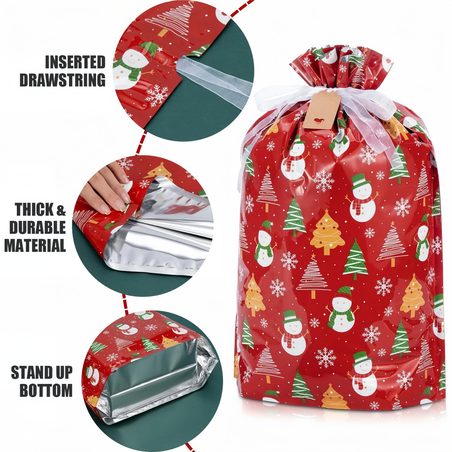 Christmas Drawstring Gift Bags (28 Pack + 30 kraft Tags)