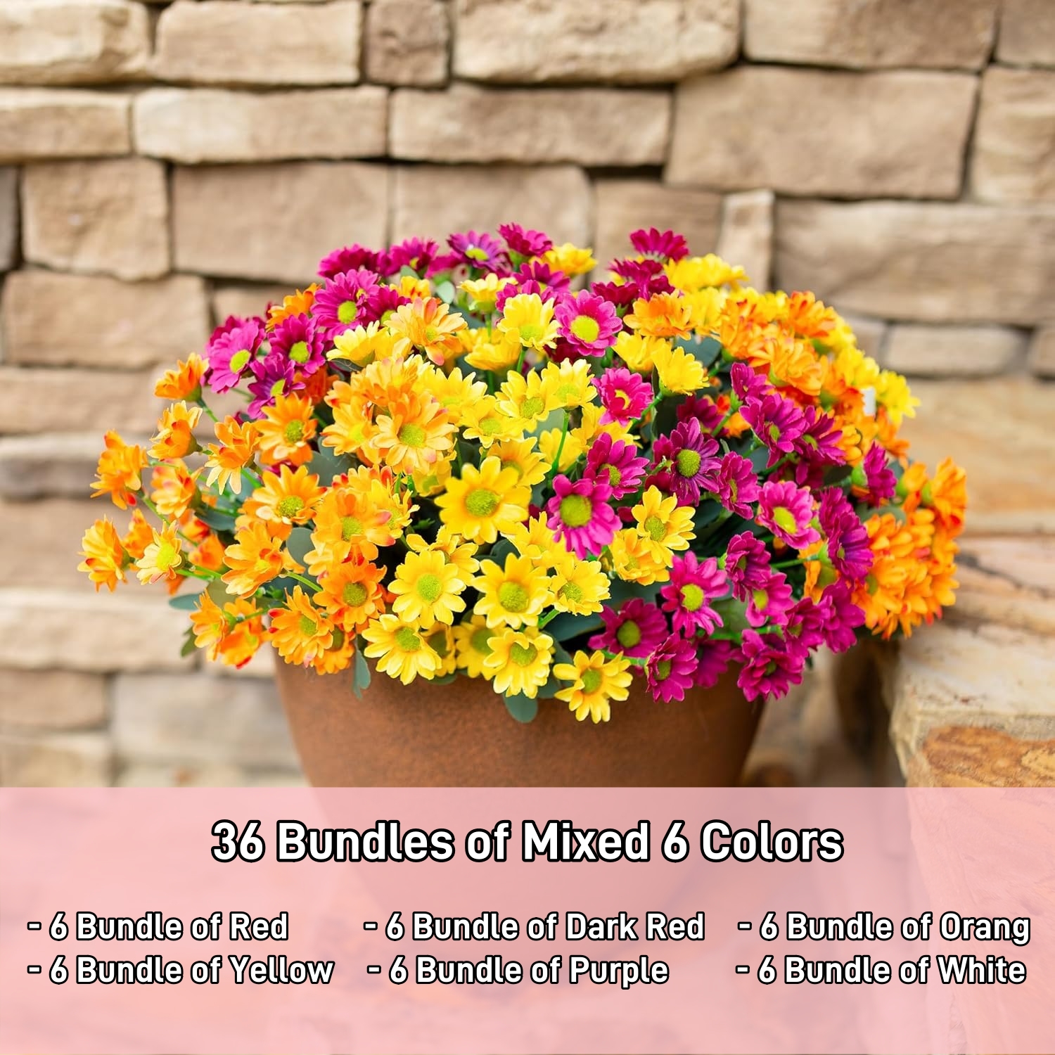 Artificial Mums Flowers for Outdoors Fall Autumn Decoration - UV resistant, Waterproof, Windproof