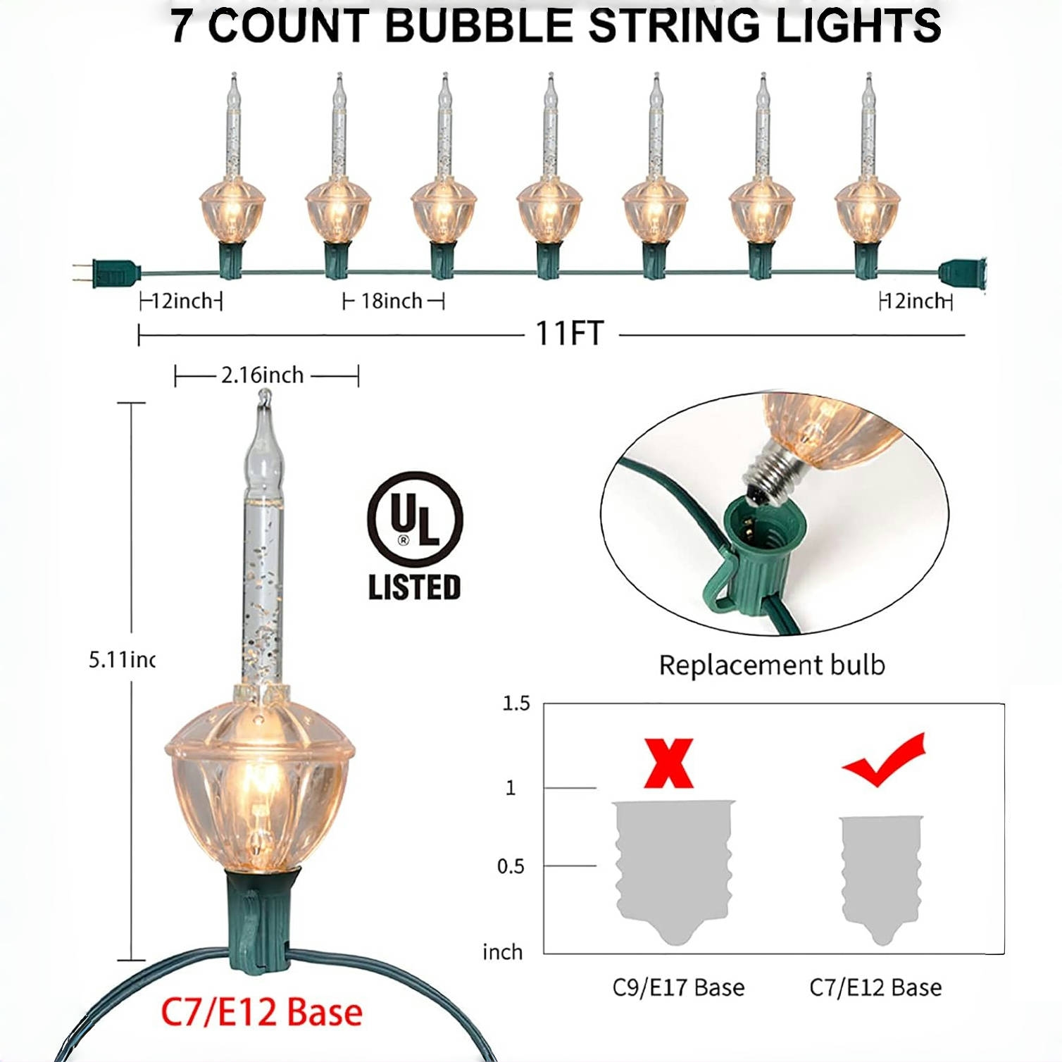 Christmas Bubble Lights - 7 Tradtional Bubble Light Set