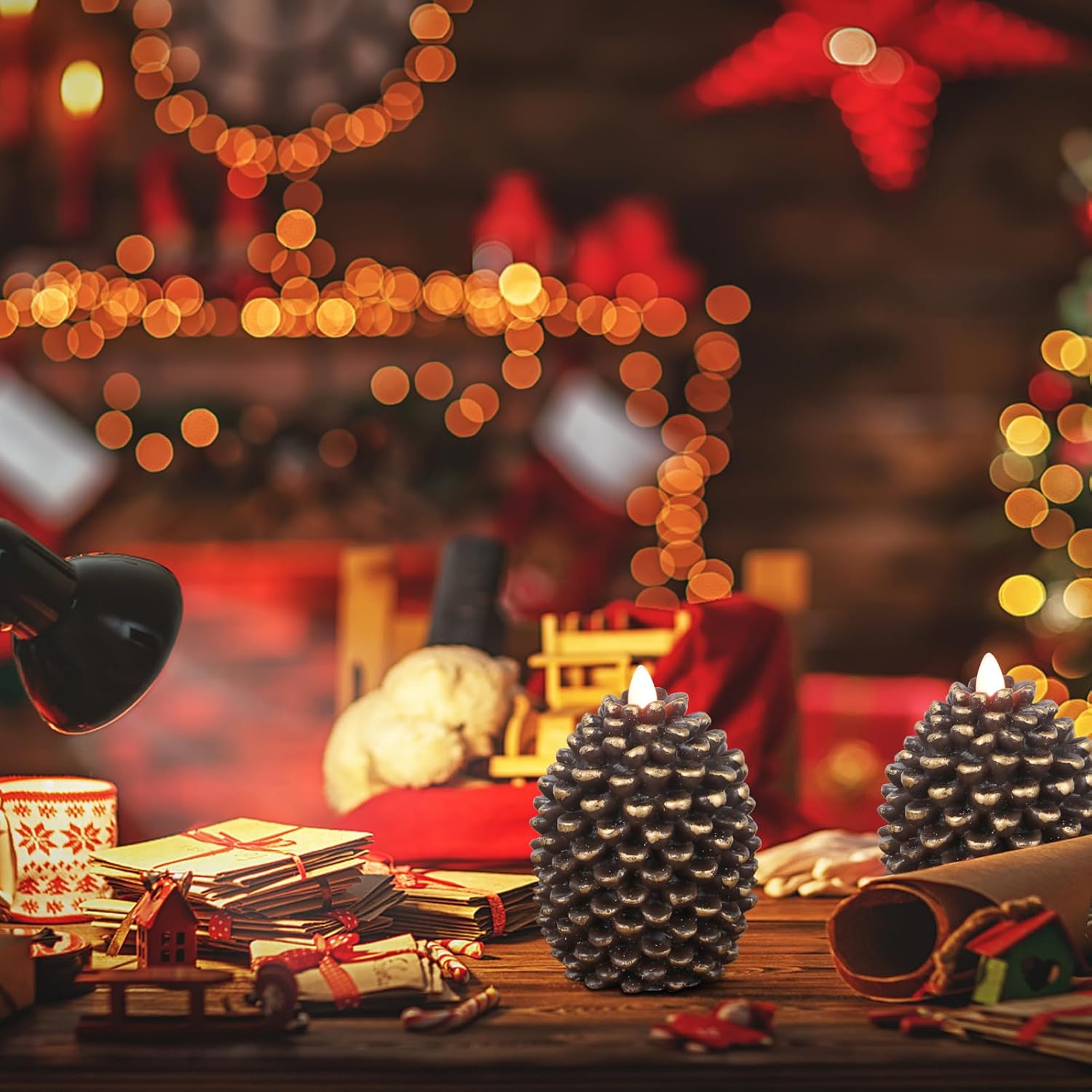 Flameless Pinecone Candles Battery Operated with 6 Hour Timer