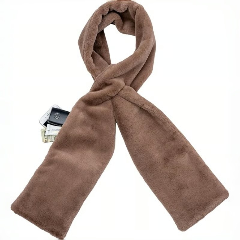 Faux Fur Scarf with Hidden Zipper Pocket