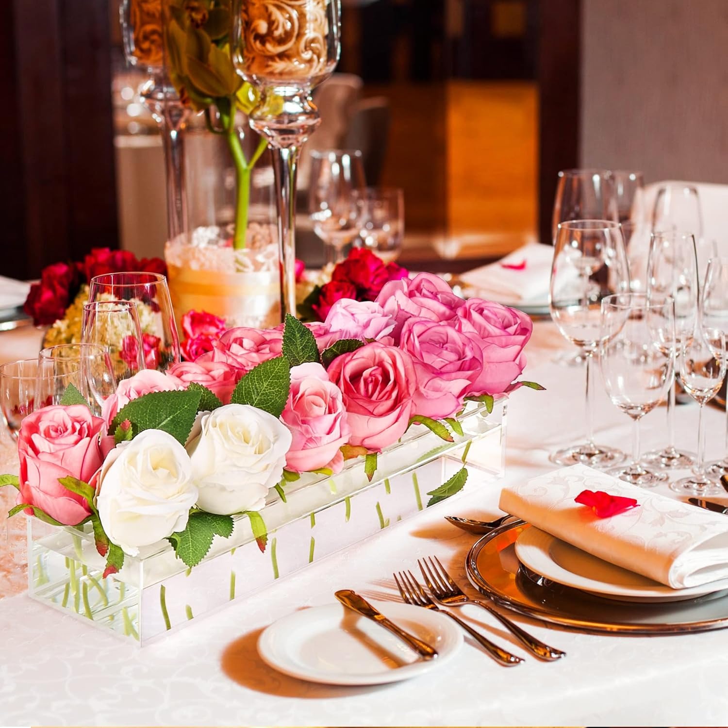 Clear Acrylic Rectangular Flower Vase Centerpiece