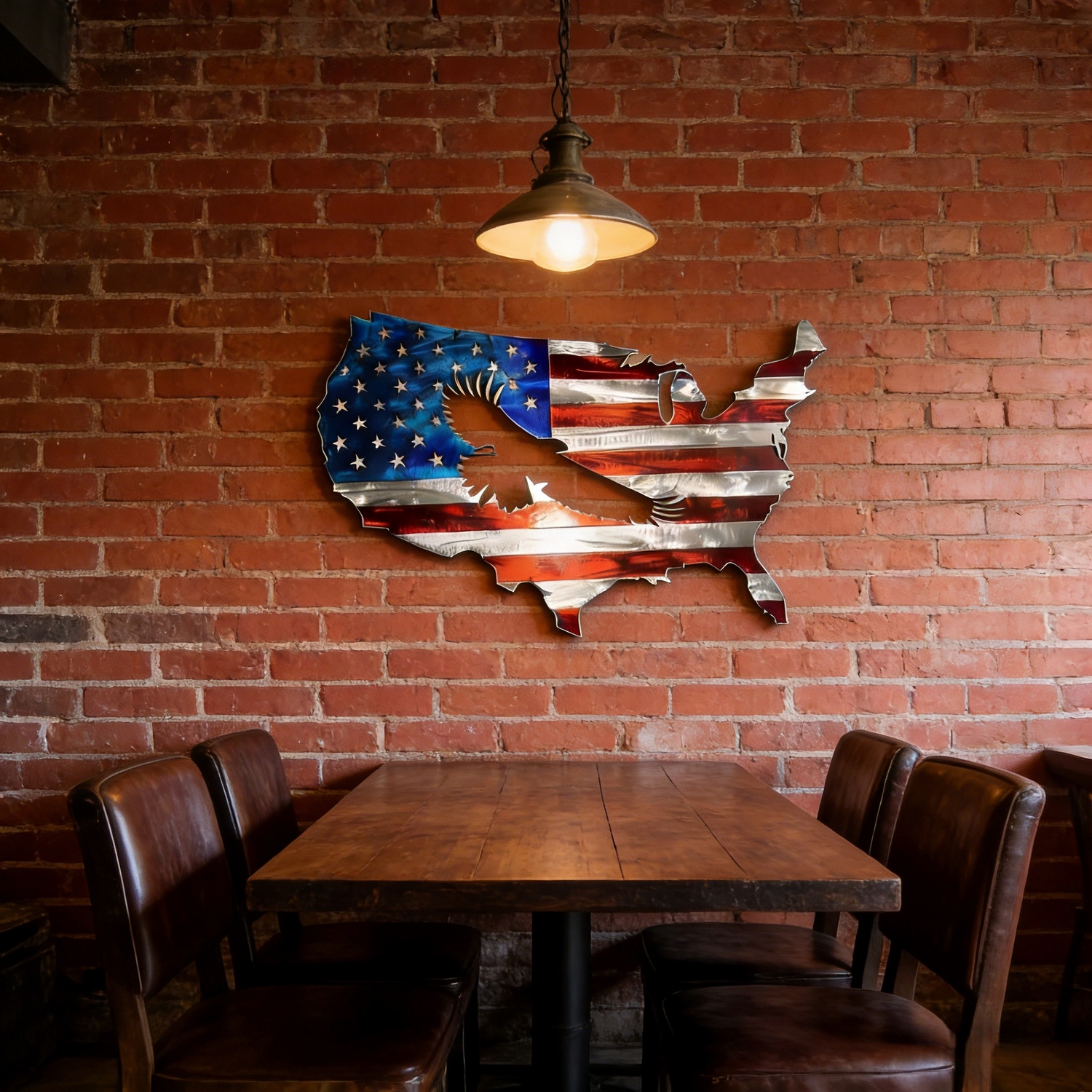 Large Vintage Bald Eagle & American Flag Metal Wall Art