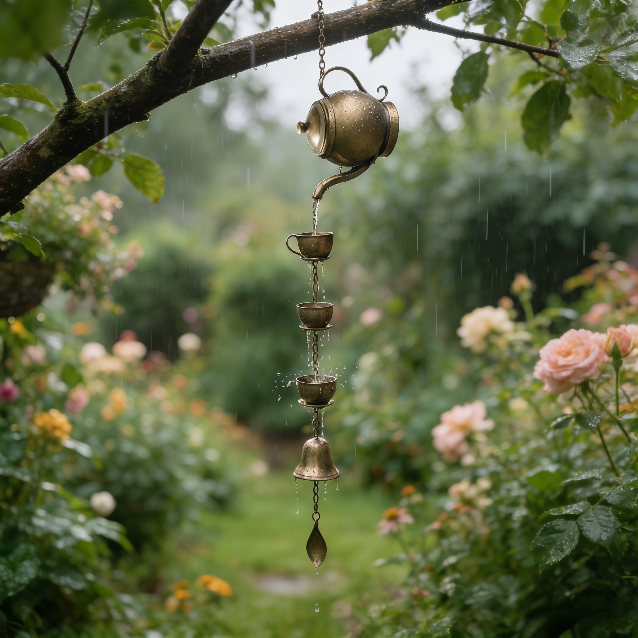 Vintage Teapot Rain Chain Wind Chime for Garden & Patio