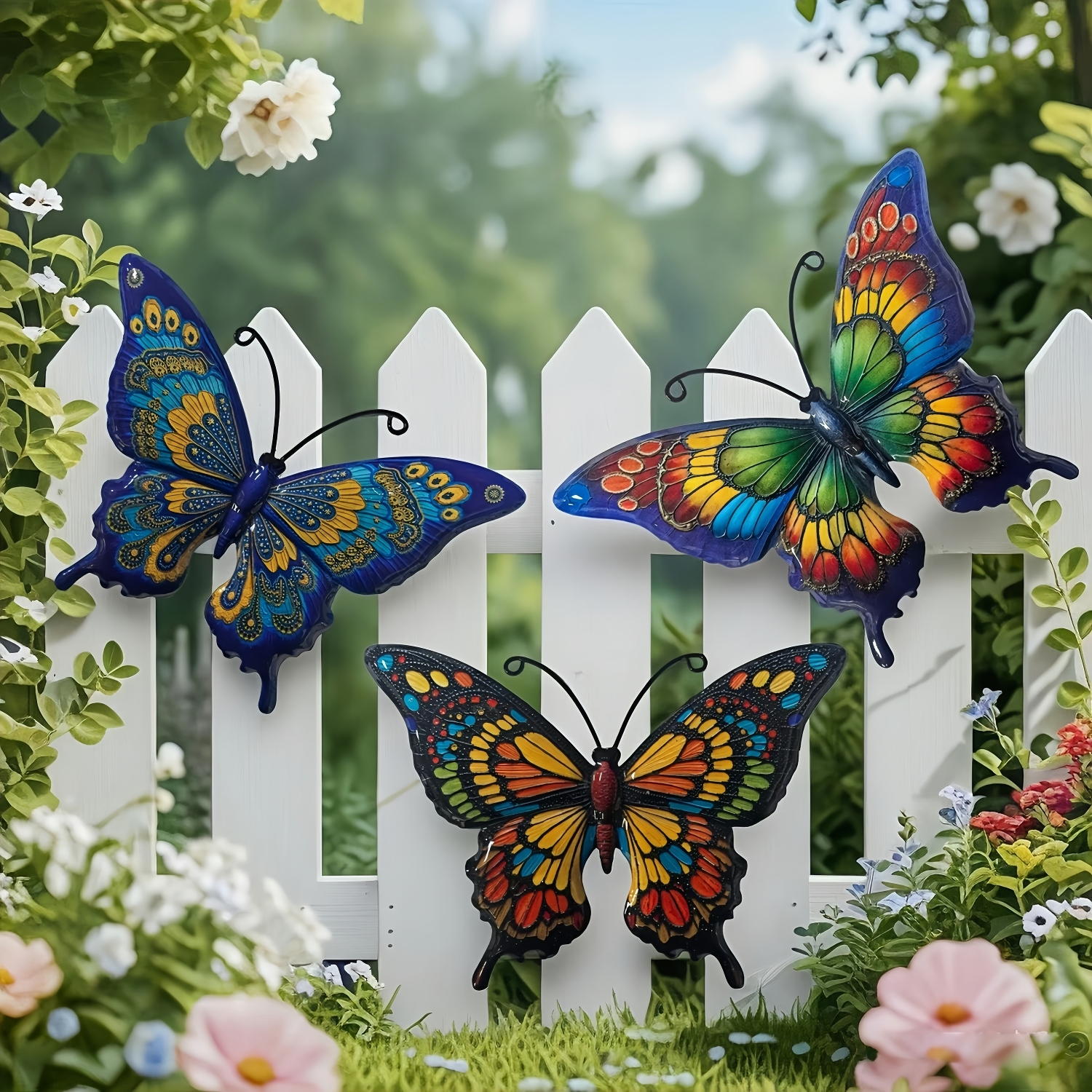 Set of 3 Colorful Metal Butterfly Wall Decor