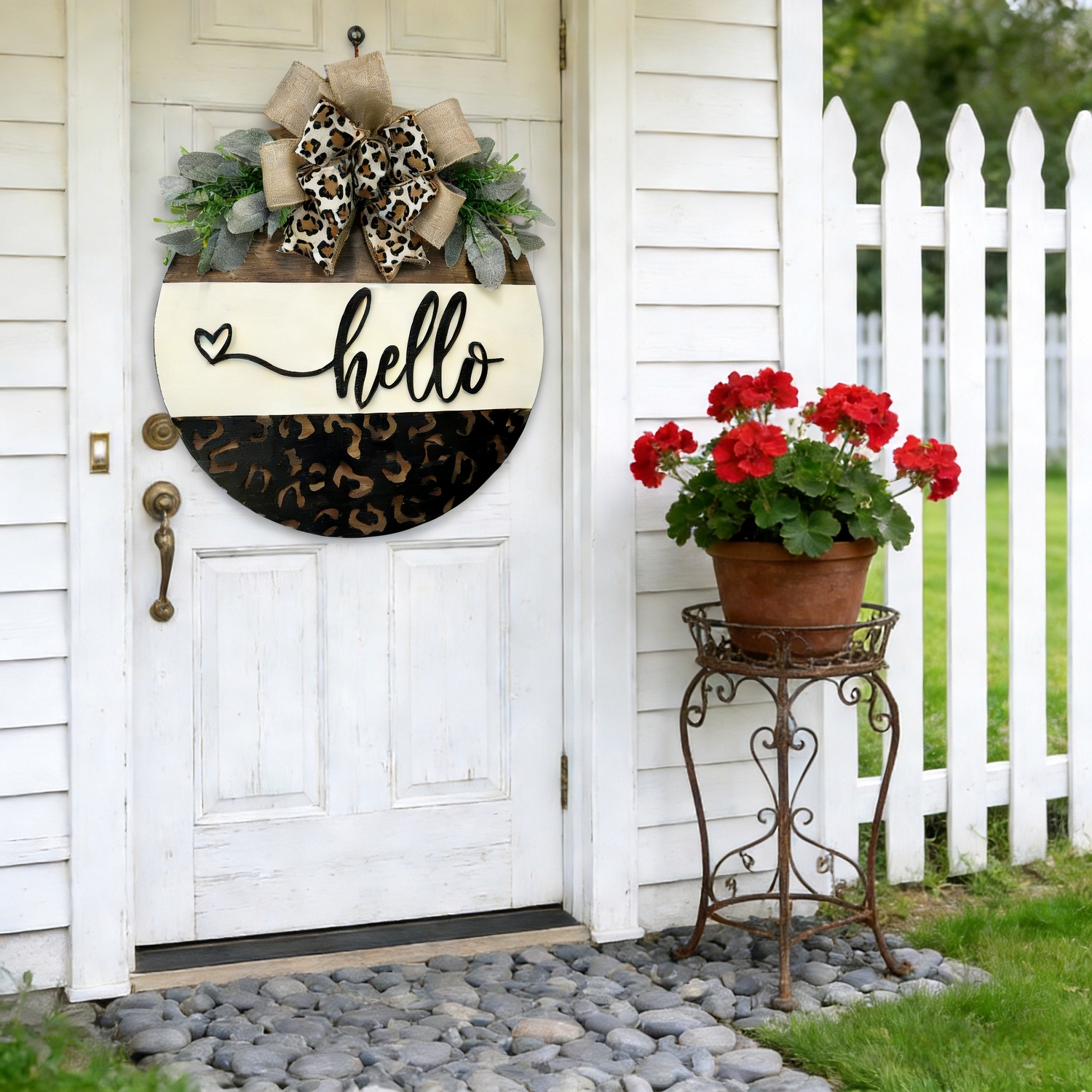 Hello Leopard Print Welcome Door Hanger