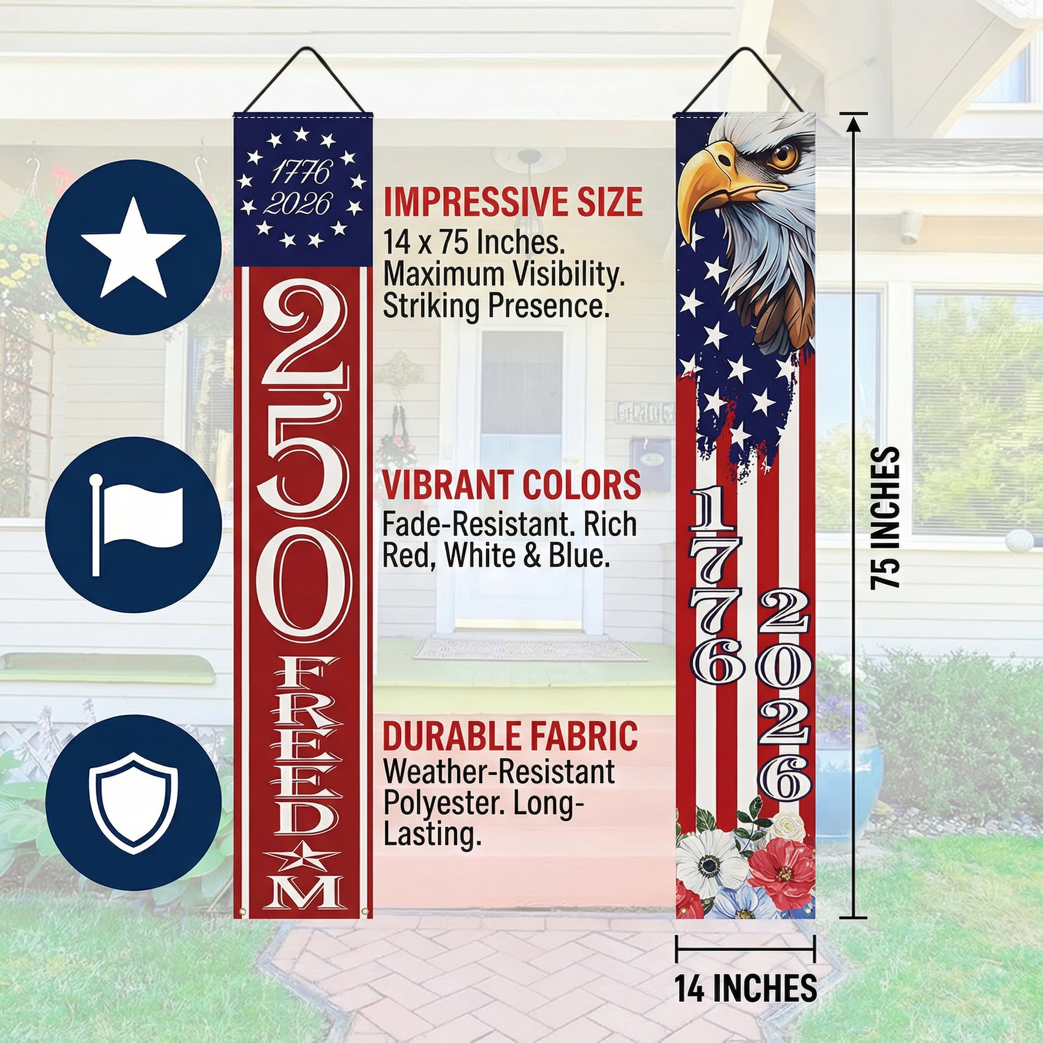 1776–2026 Freedom & Honor” Porch Banner Set