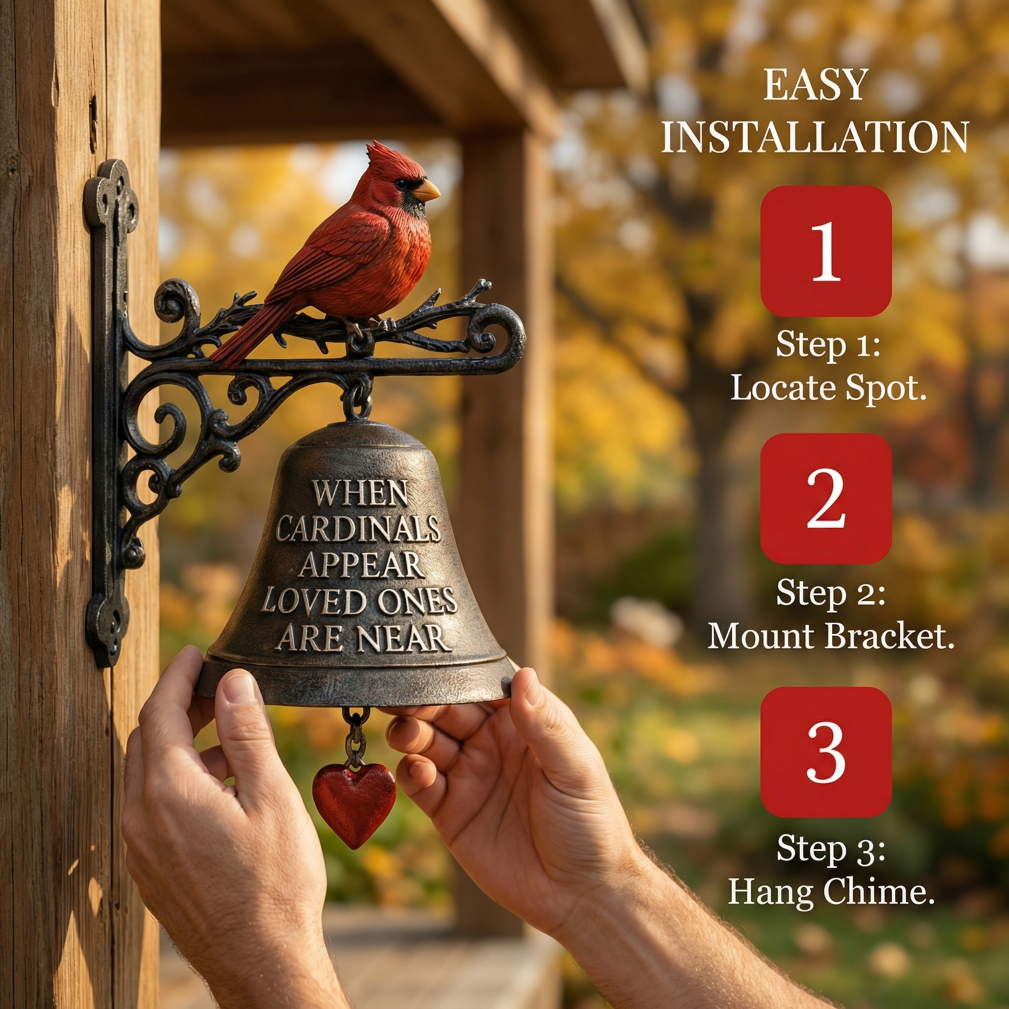 Cardinal Memorial Garden Bells – Outdoor Garden Sympathy Chime for Porch, Patio & Yard Décor