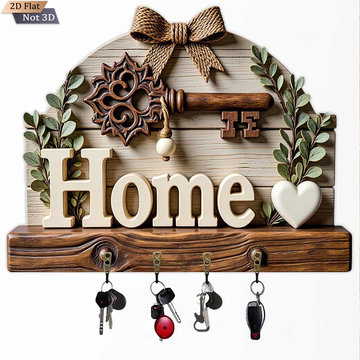 Home Wooden Key Holder Wall Decor with Hooks