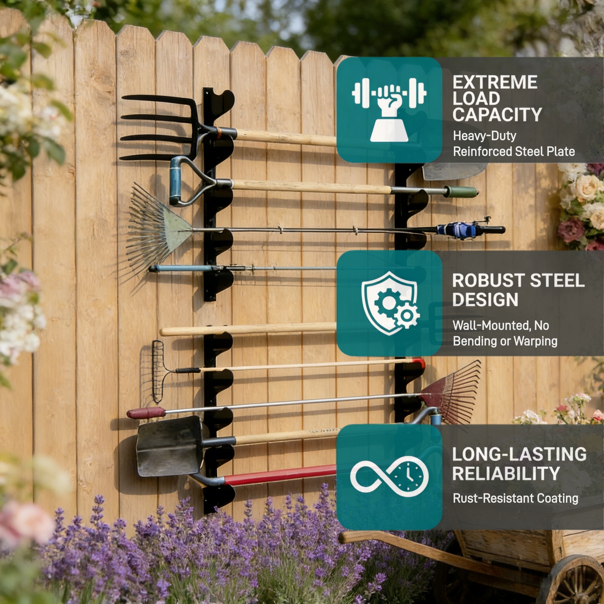 Heavy Duty Wall Mounted Garden Tool Organizer Rack