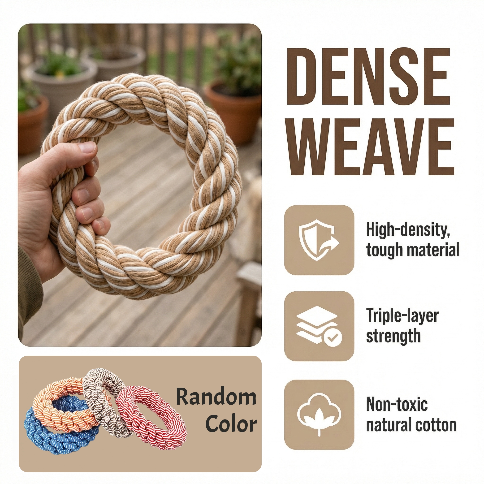 Heavy-Duty Braided Rope Knot Ring Dog Chew Toy