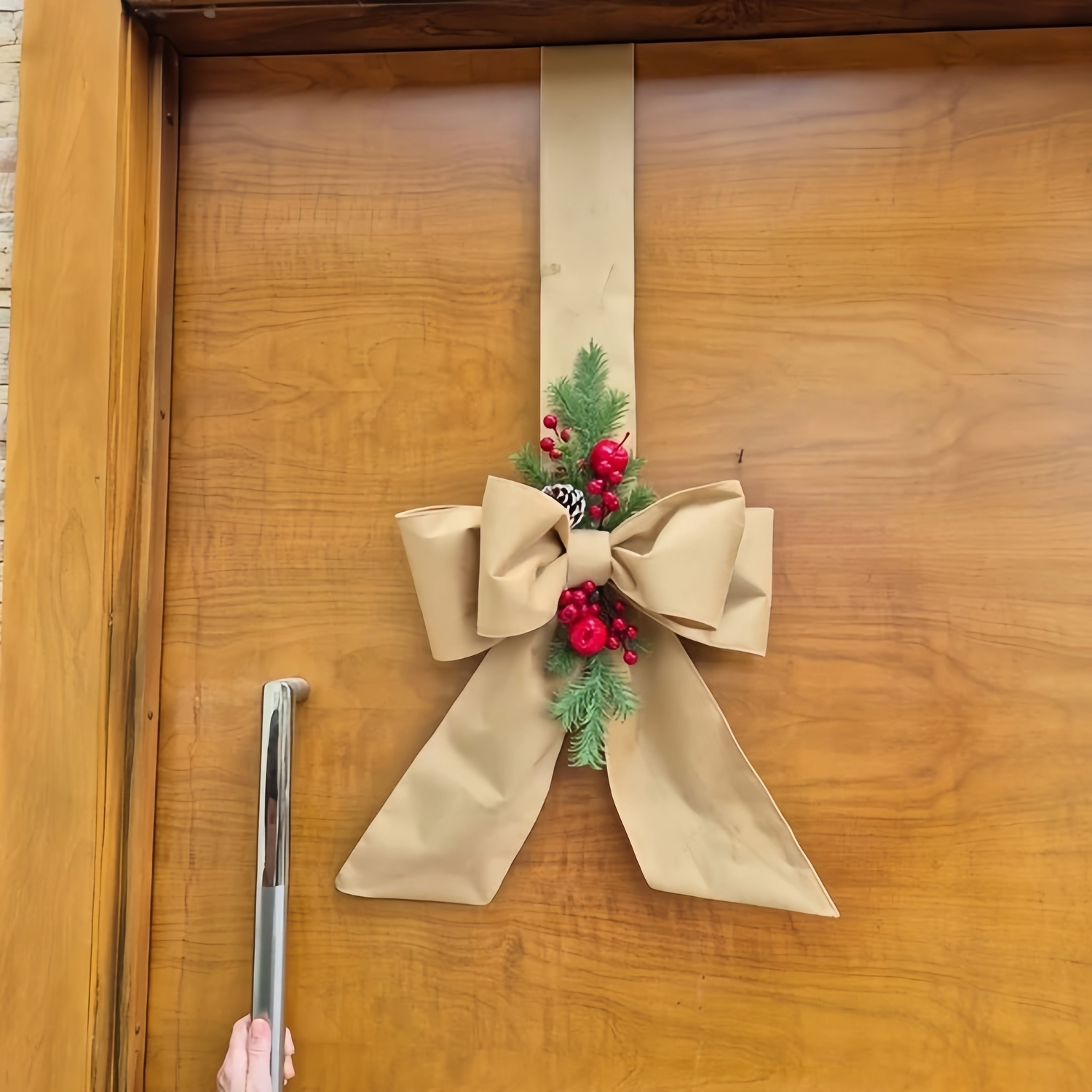 🎄Early Christmas Sale🔥Christmas Double Velvet Bow Ribbon with Holiday Greenery & Berries