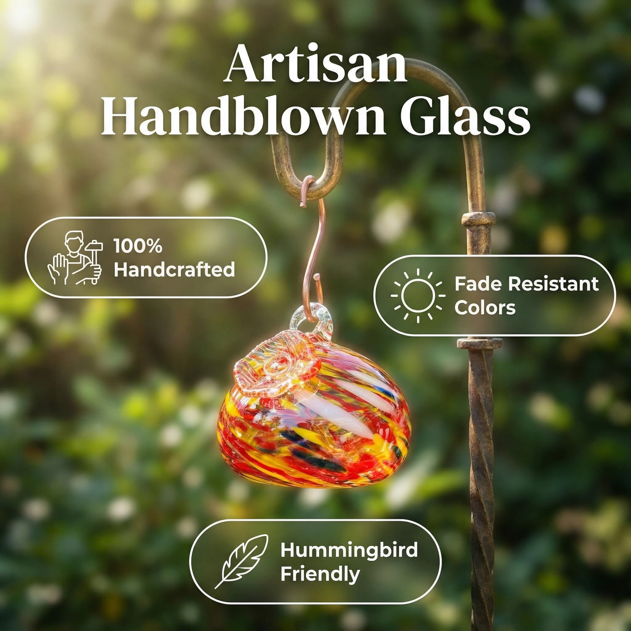 Handblown Glass Hummingbird Feeder