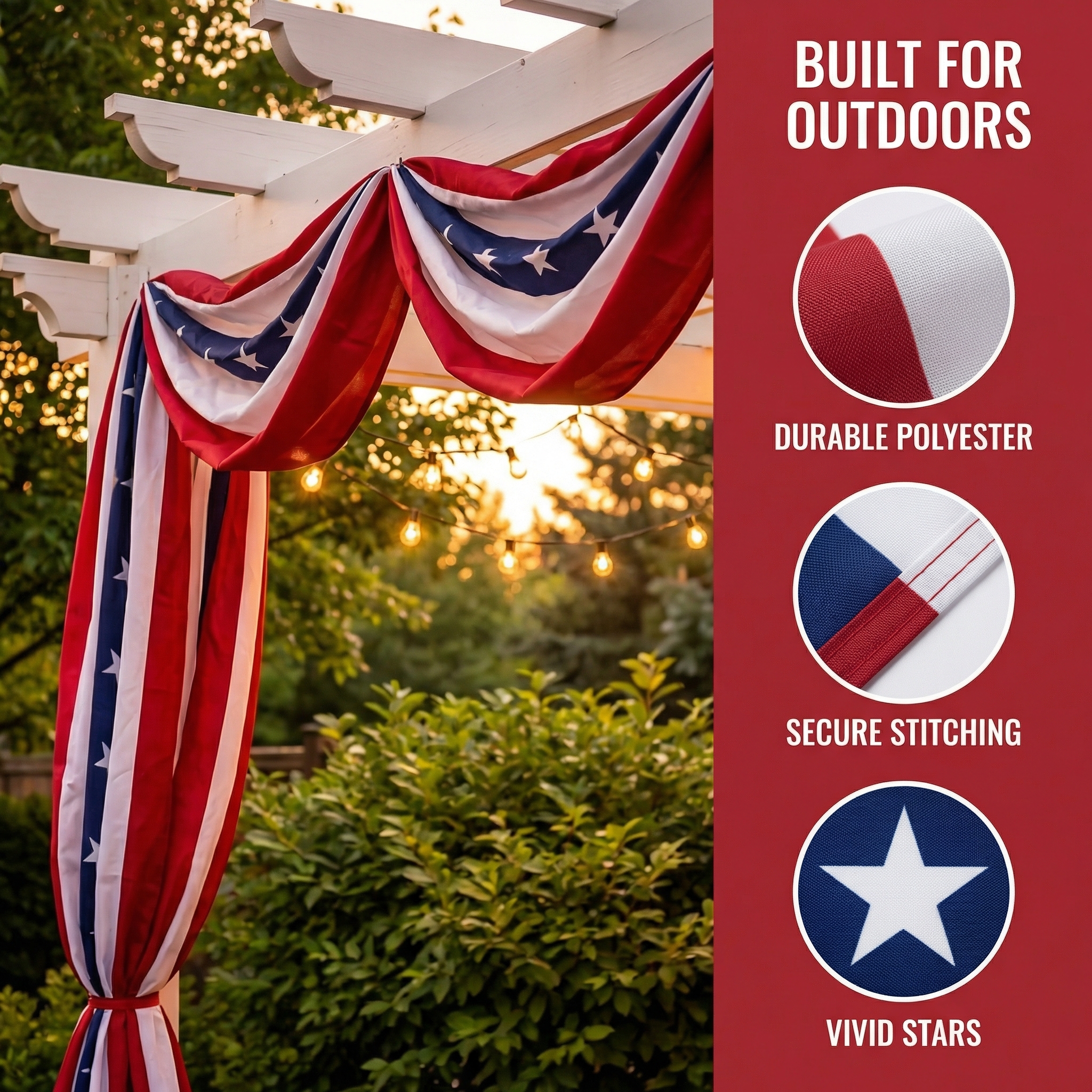 236" Patriotic USA Banner – 250th Anniversary Red White Blue Bunting, Independence Day Outdoor Porch & Fence Decoration