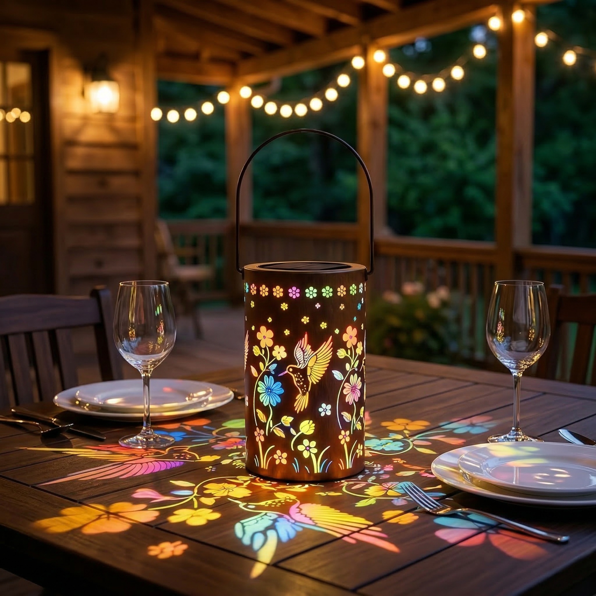 Colorful Hummingbird Solar Garden Lantern