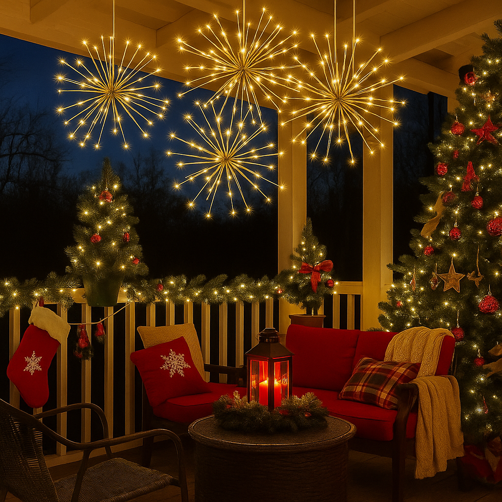 Gold Glitter Hanging Starburst Lights with Loop