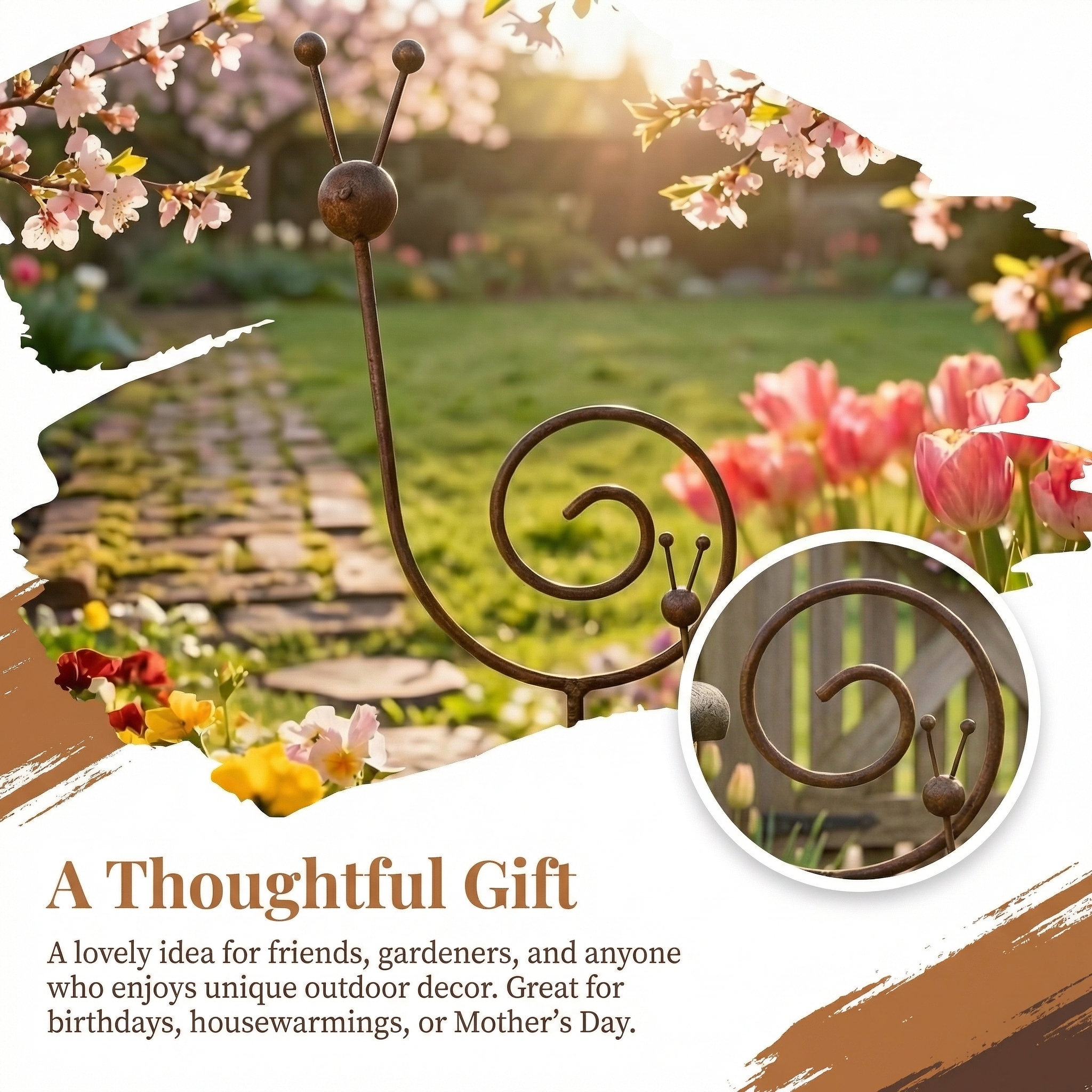 Set of 2 Rustic Iron Rust Metal Snail Plant Support Stake