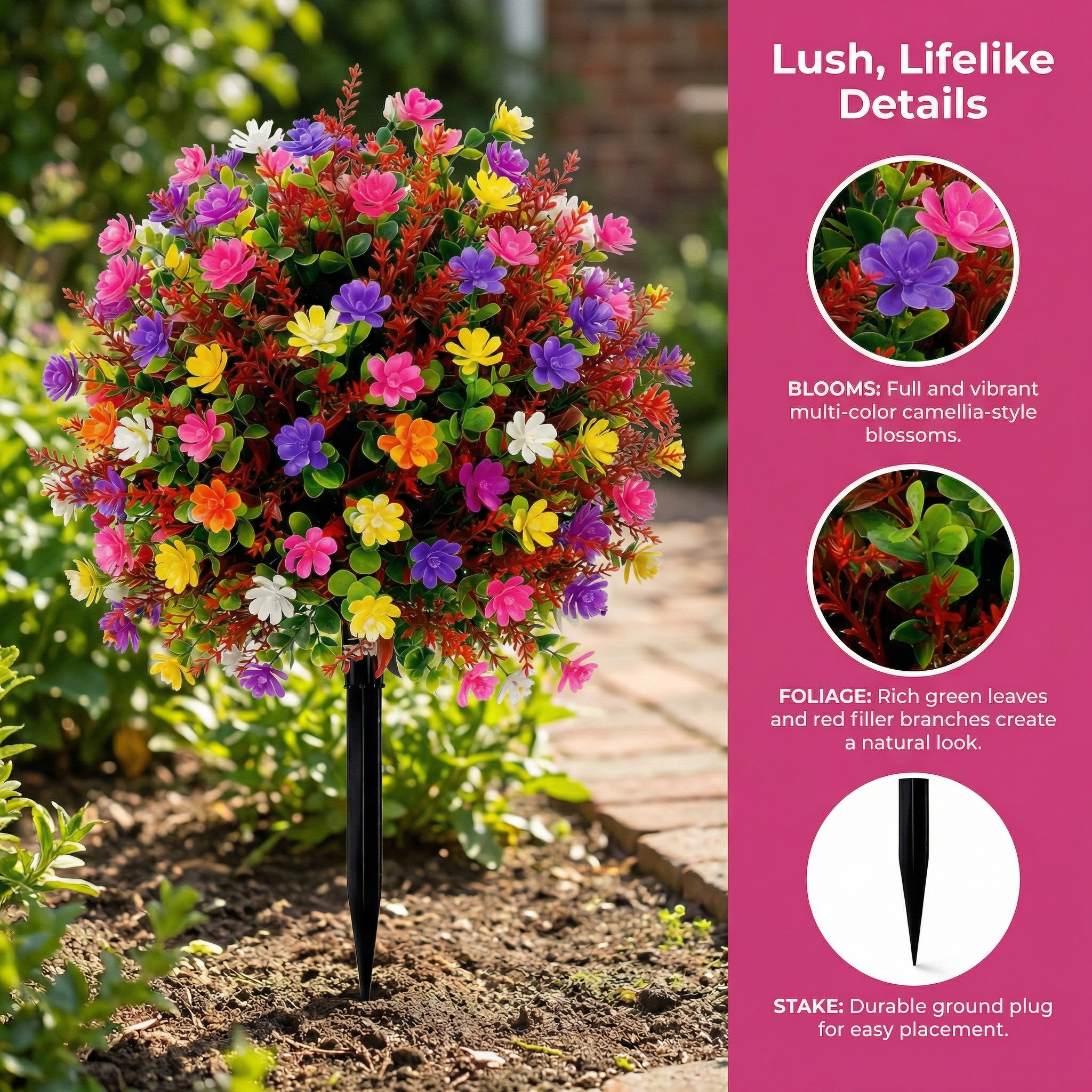 Simulation Colorful Camellia Bouquet with Ground Plug