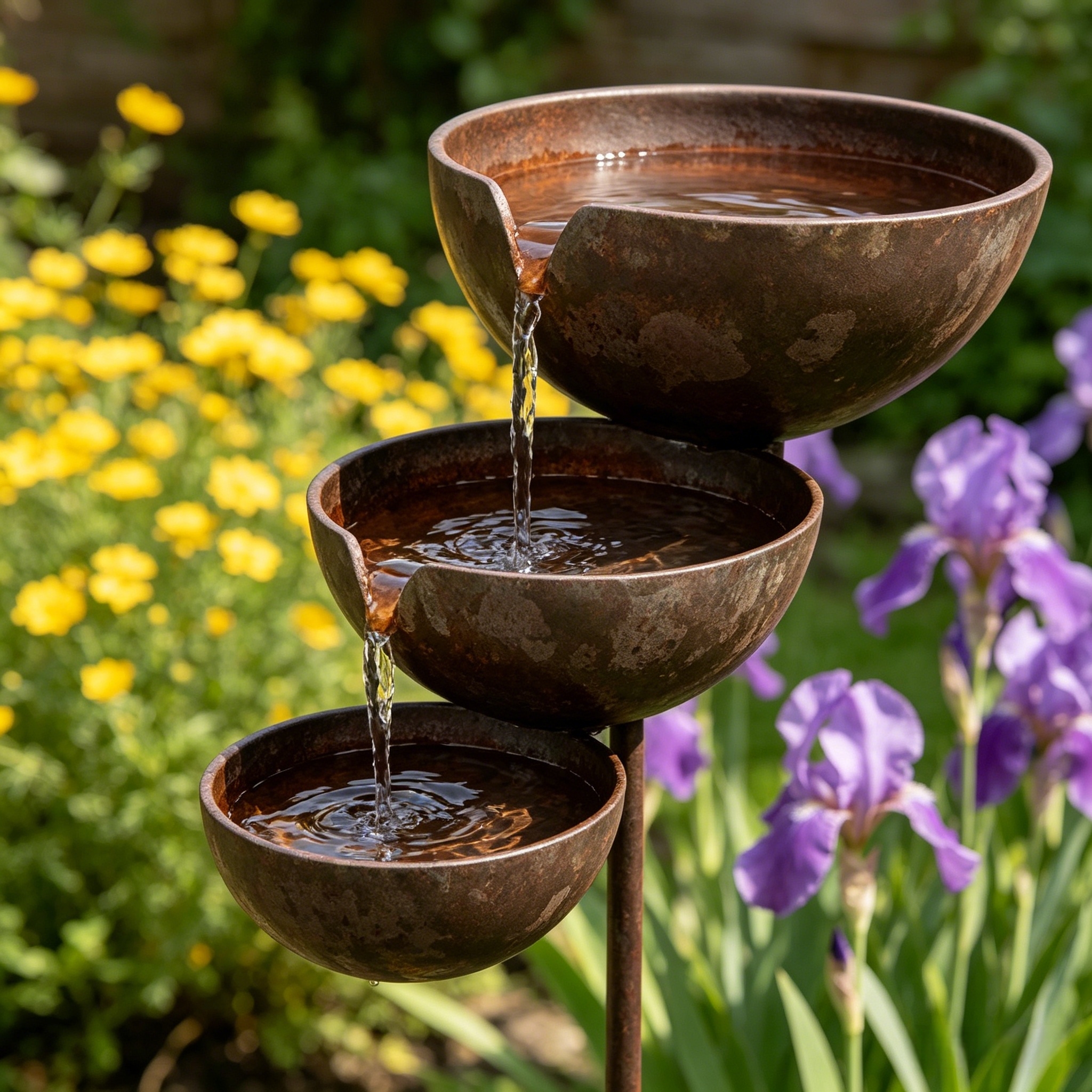 Three-Tier Metal Rain Catcher Bird Bath for Garden