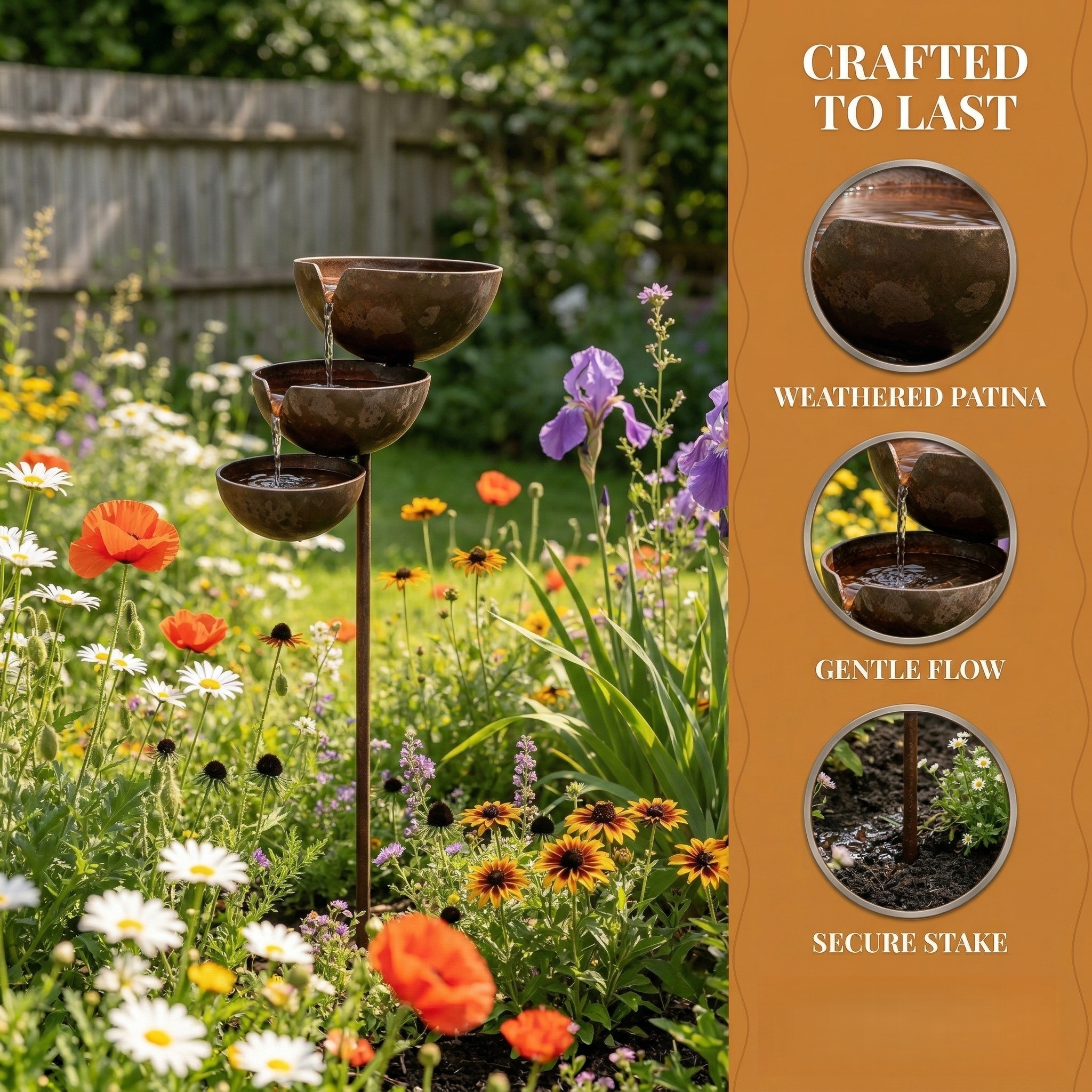 Three-Tier Metal Rain Catcher Bird Bath for Garden