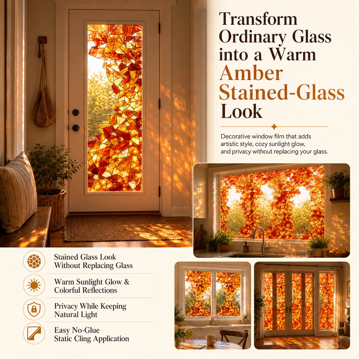 Amber Stained Glass Window Film
