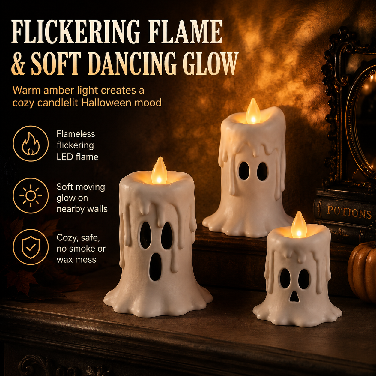 3-Piece Set Cozy Lighted Ghost Candles
