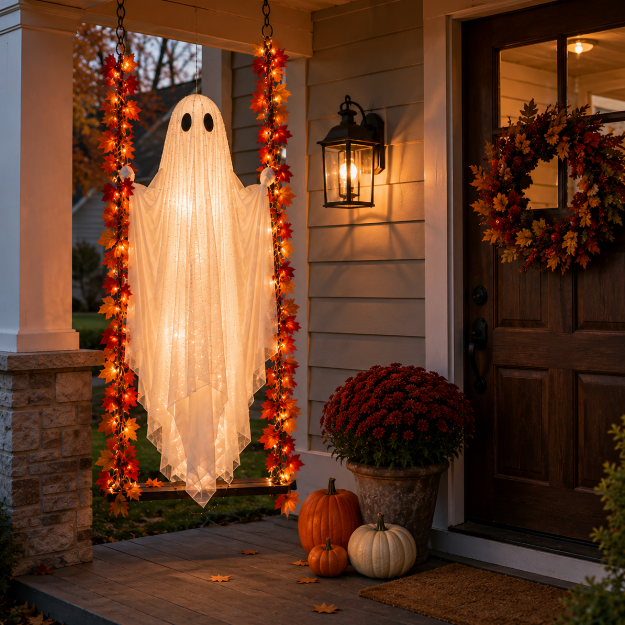Lighted Halloween Ghost Swing Decoration