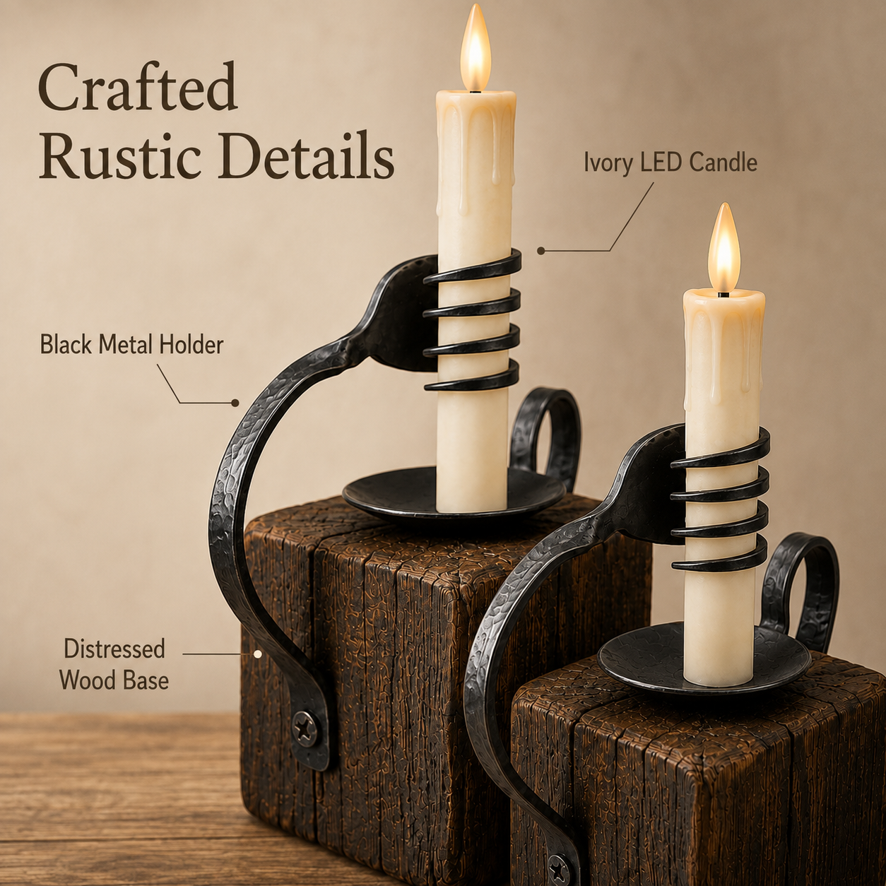 Set of 2 Vintage Flatware-Inspired Flameless LED Candle Holders with Remote